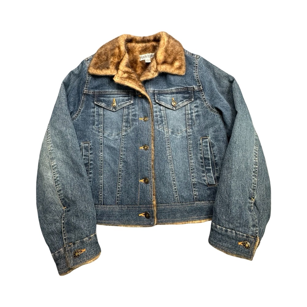 Marvin Richards Denim Jacket Womens M Blue Faux Fur Lined Trucker Western